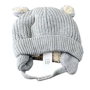 Baby GAP Sherpa Lined Bear Beanie, Gray, Size Newborn, New
